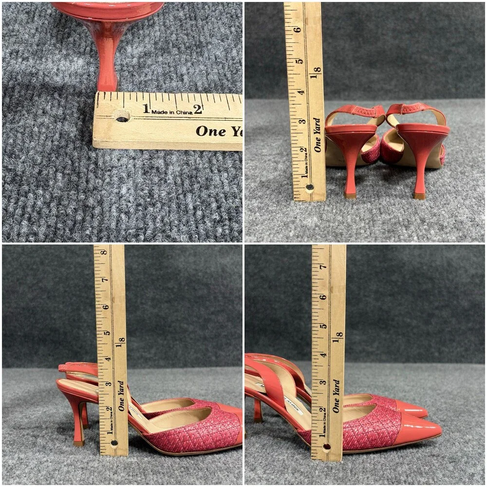 Manolo Blahnik Slingback Heels Womens 5 Pink Capsli Raffia Leather Italy Shoes